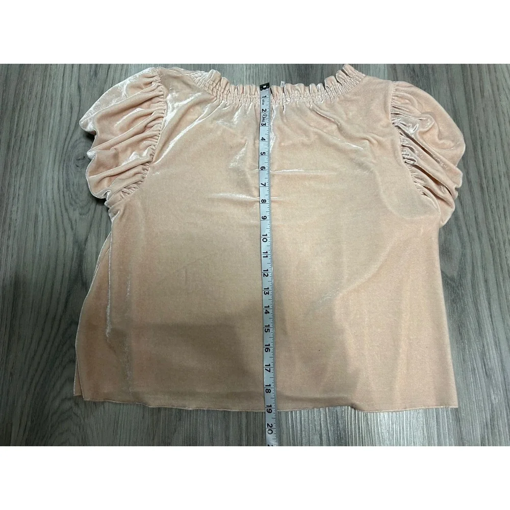 Free People Womens Velvet Smocked Puff Sleeve Top Polyester S pink peachy